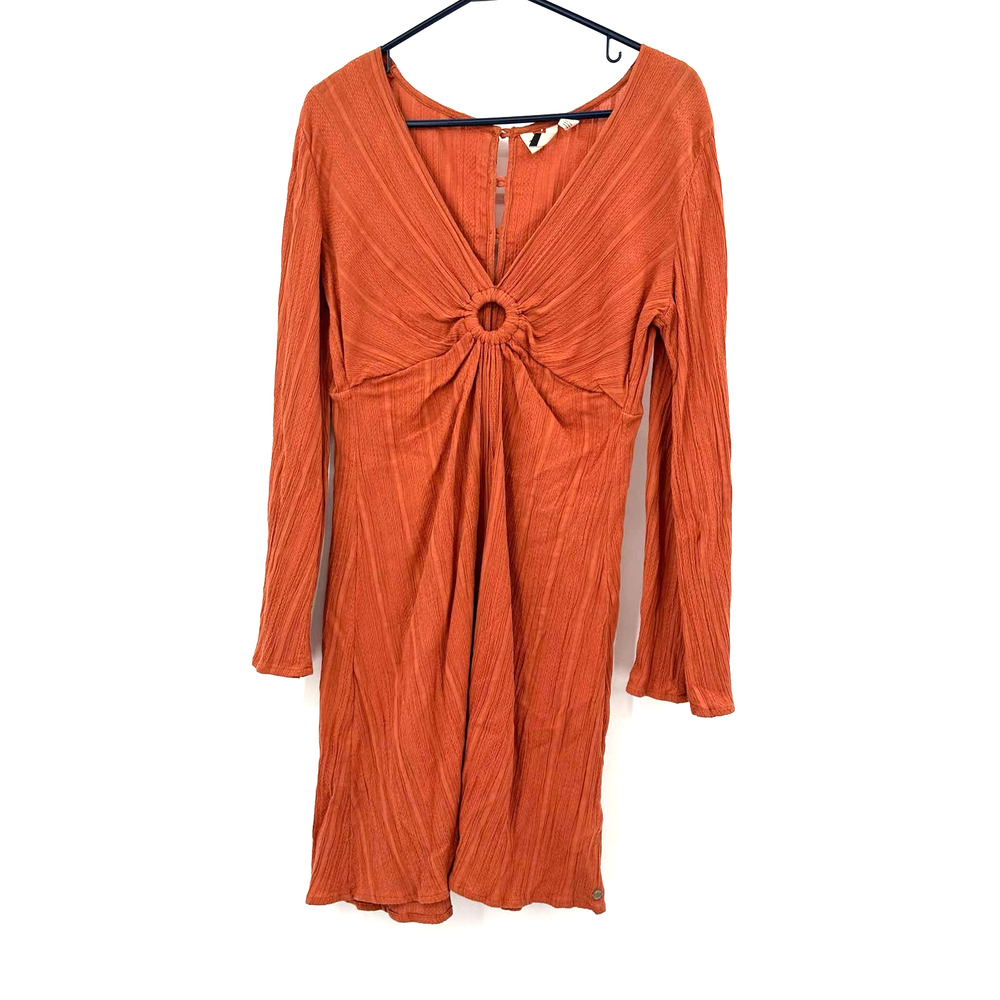 Roxy size small orange long sleeve mini dress cable knit v neck peekaboo neck